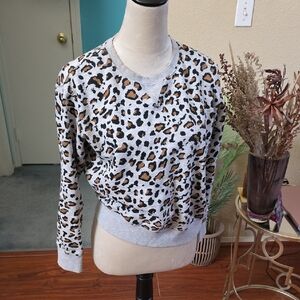 H&M Grey and Brown Leopard Print Pullover